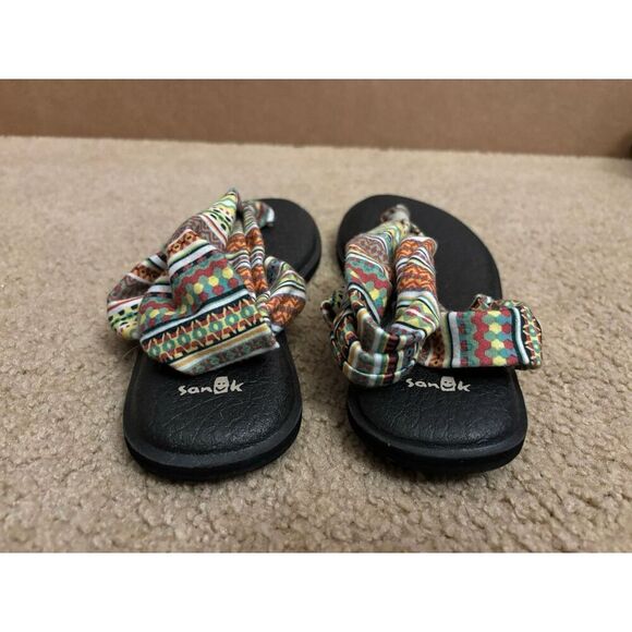 Sanuk Yoga Sling Thong Flip Flop Ella Sandals Womans Size 7 Multi Color Print - Picture 4 of 6